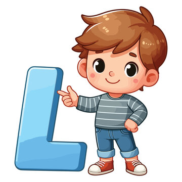 recommend clip art: happy Little boy holding alphabet letter L