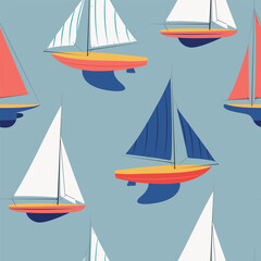Seamless pattern with old fashioned sail boats, hand drawn vector illustration