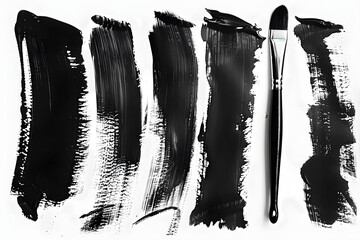 set of black brush stroke, white background, 