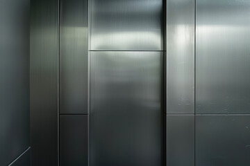 Contemporary Kitchen Appliance Detail. Close-up of a modern kitchen compact elevator with brushed metal finish. - obrazy, fototapety, plakaty