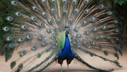 A Peacock With Its Feathers Spread Out In A Mating Upscaled 4 1 - obrazy, fototapety, plakaty