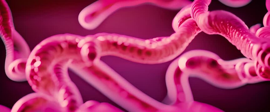 Red worms or bacteria in blood moving slowly as healthcare and blood disease concept
