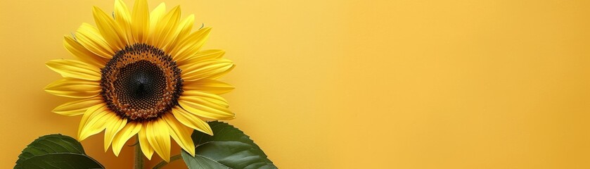 Single Sunflower Against a Bright Yellow Background