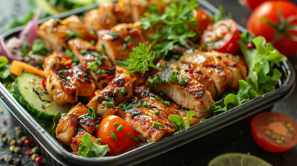 Lunch in a container of chicken and vegetables