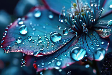 blue botanical blueberry flower with water drops - obrazy, fototapety, plakaty