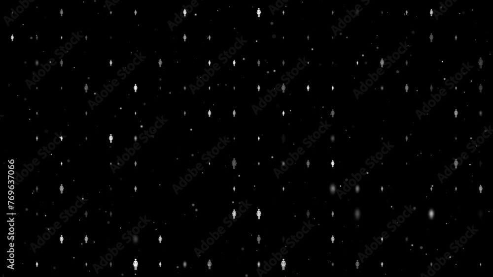 Poster template animation of evenly spaced woman symbols of different sizes and opacity. animation of trans