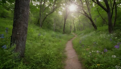 Fototapeta na wymiar A Scenic Hiking Trail Surrounded By Lush Greenery Upscaled
