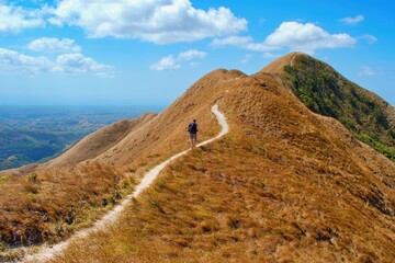 Man hiker walking the path of inactive volcano. El Valle de Anton area, Panama