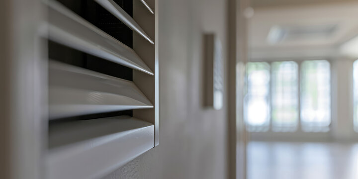 Modern Wall Ventilation white Grille. Close-up of a wall-mounted air vent.