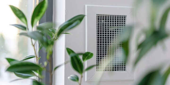 Modern Wall Ventilation Grille. Close-up of a wall-mounted air vent.