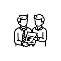 Man signs document stamped handle puts his signature. vector illustration on white background