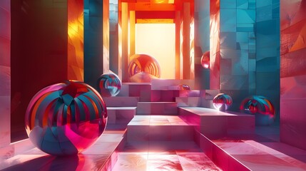 A fantastic three-dimensional palette of colors and shapes forms a stunning visual landscape filled...