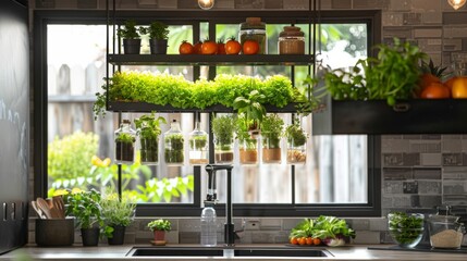 Abundant Green Plants in Kitchen