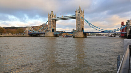 Fototapeta na wymiar Tower Bridge Over River Thames at Cloudy Day in London United Kingdom