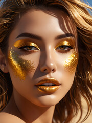 Golden makeup, beauty concept.