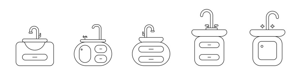 Obraz premium Washbasin editable set vector linear icon. The concept of a logo of a furniture cabinet with a sink vector. Bathroom sink vector. Simple flat style shell vector.