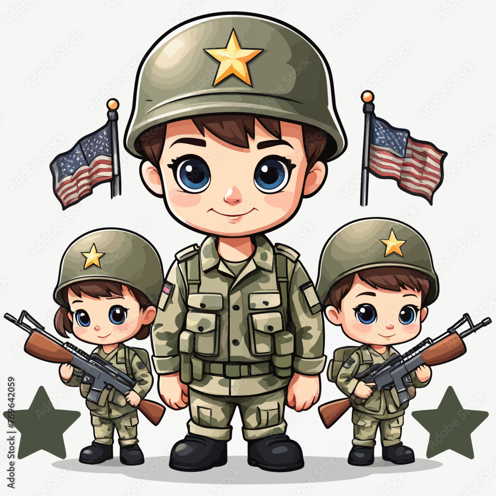 Wall mural Cute Army Cartoon Logo Design Very Cool