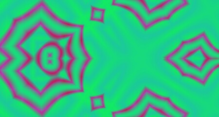 This is a symmetrical image with a repeating pattern of curved shapes in pink against a green background.