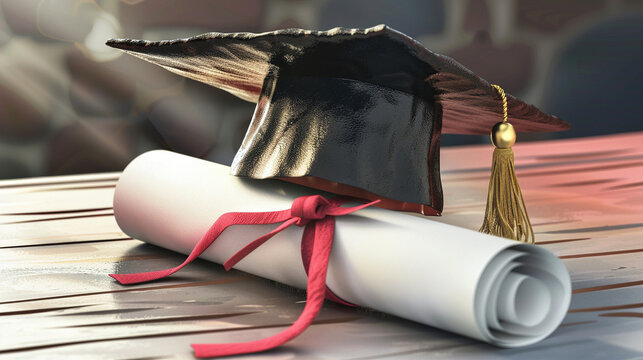 Illustration of a Graduation Hat and Diploma Symbolizing Academic Success