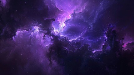 Deep space scene, purple and blue nebula clouds, distant stars, dark void ,professional color grading,soft shadowns, no contrast, clean sharp,clean sharp focus, digital photography, - obrazy, fototapety, plakaty