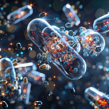 Nanocapsules in bloodstream, slowrelease medication, macro view, soft vein illumination ,professional color grading,soft shadowns, no contrast, clean sharp,clean sharp focus, digital photography,