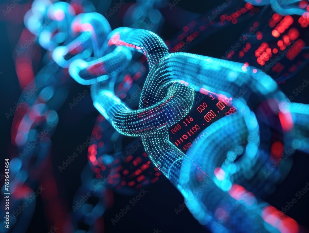 Poster futuristic blockchain network, abstract geometric chains,generative ai