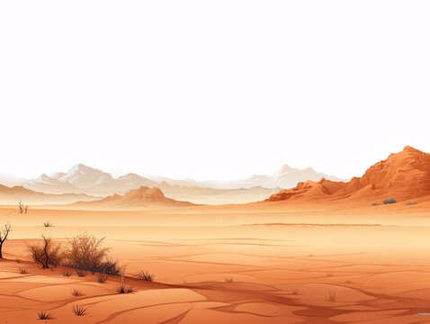 a desert landscape with mountains and bushes