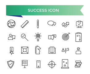 Success icon collection. Successful business development, plan and process symbol. Line icons vector set.