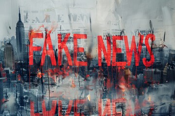 A painting displaying the words fake news in bold letters, highlighting the prevalence of misinformation in todays society - obrazy, fototapety, plakaty