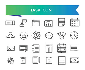 Task icon collection. Containing project, job, workflow, clipboard, office multitasking, assignment. Line vector icons set.