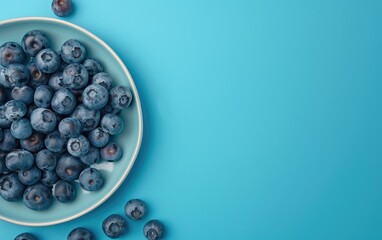 Blue Hues and Juicy Fruits, Fresh Blueberries Displayed,Blueberries on a Blue Canvas,Savoring Summer, Copy Space, Generative Ai