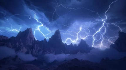 Foto op Plexiglas Majestic Lightning: A Dramatic Storm Sweeps over Mountain Peaks © Nijam