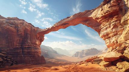 Majestic Natural Arch Formation in Desert Landscape - obrazy, fototapety, plakaty
