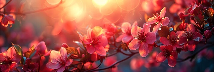 A mesmerizing close-up of a majestic tree adorned with delicate pink flowers, radiating beauty and tranquility under the soft moonlight