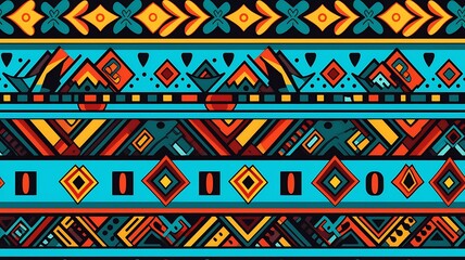 Vibrant Tribal Motifs: A Seamless Texture with Colorful Patterns





