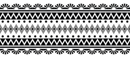 Ethnic border ornament vector illustration. Geometric ethnic oriental seamless pattern. Native American Mexican African Indian tribal style. Design border, textile, fabric, clothing, carpet, batik. - obrazy, fototapety, plakaty