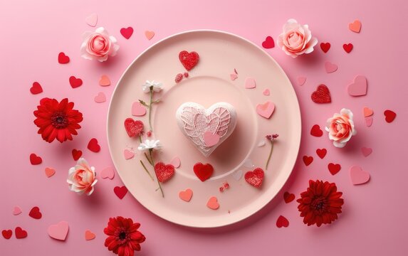 Setting the Scene: Valentine's Day Dinner Presentation,Plate and Place Setting Showcase,Valentine's Day Dining, Copy Space, Generative Ai