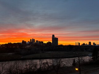 city skyline at sunset