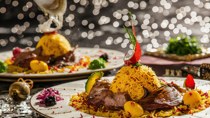 Professional food photography, natural lighting,cinematic, Syrian and Turkish food meet  - obrazy, fototapety, plakaty