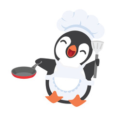Cartoon Happy penguin chef with cook hat