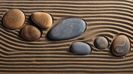 Zen garden with meditation stone and raked sand