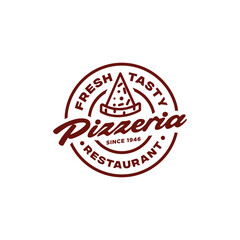 Vintage Retro Rounded Pizza Pizzeria Stamp Label for Restaurant Food Bistro Logo Design