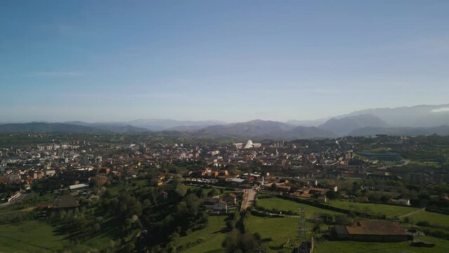 Aerial view of the countryside of Tineo in Asturias
