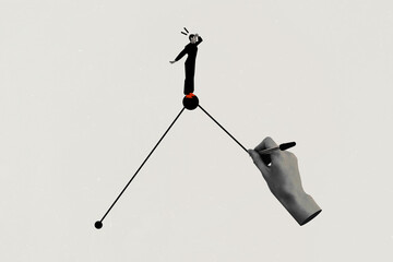 Sketch image composite trend photo collage of retro silhouette young lady look away stand on huge clock hand hold pen paint arrows