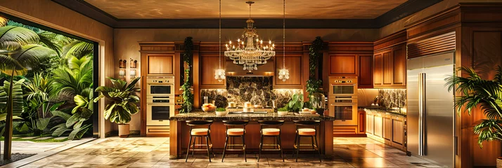 Deurstickers Luxurious Modern Kitchen Interior, Highlighting Elegant Design and Sophisticated Home Comfort © SK