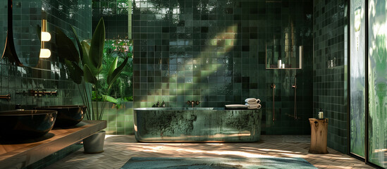 modern bathroom design with vintage green tile