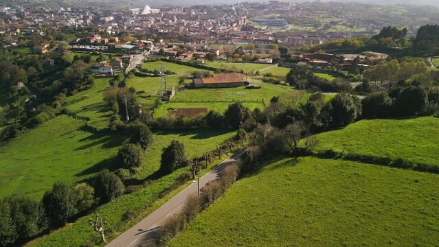 Oviedo Countryside Aerial View of Asturias from above