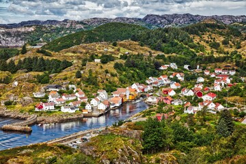 HDR photo of Sogndalstrand town in Norway