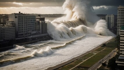 都市を襲う津波,Generative AI AI画像
