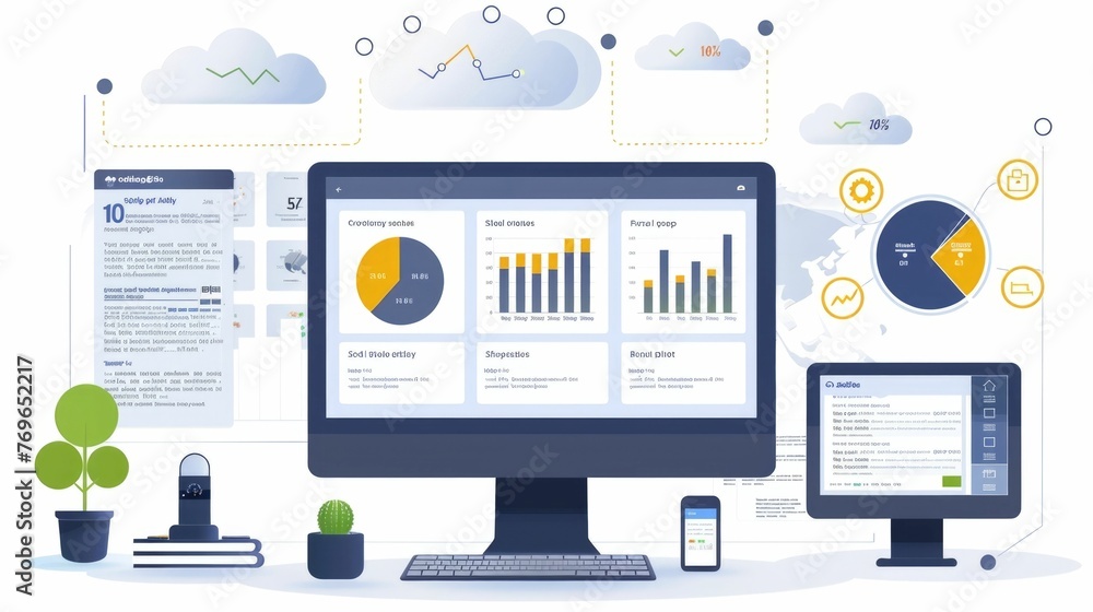 Poster cloud monitoring dashboard,showcasing various data visualizations and analytics tools designed to tr